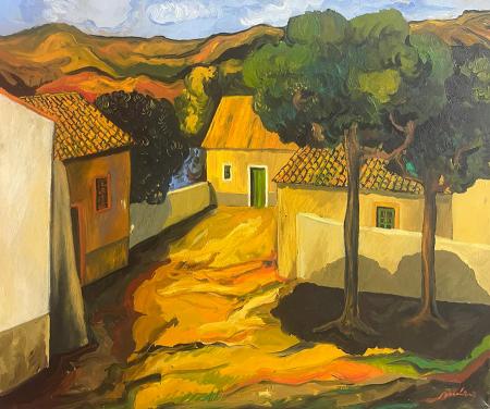 Quadro di Stefano Puleo Il cortile  - olio tela 